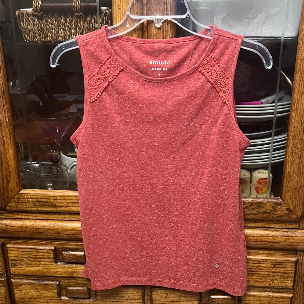 AMICHI Women's Textured Red Tank Top